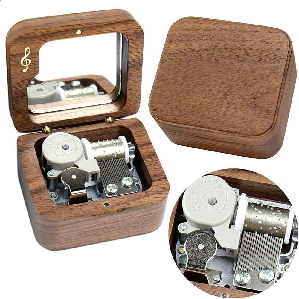 8767 Grandfather’s Clock Walnut Music Box Vintage Wood Carved Wind Up
